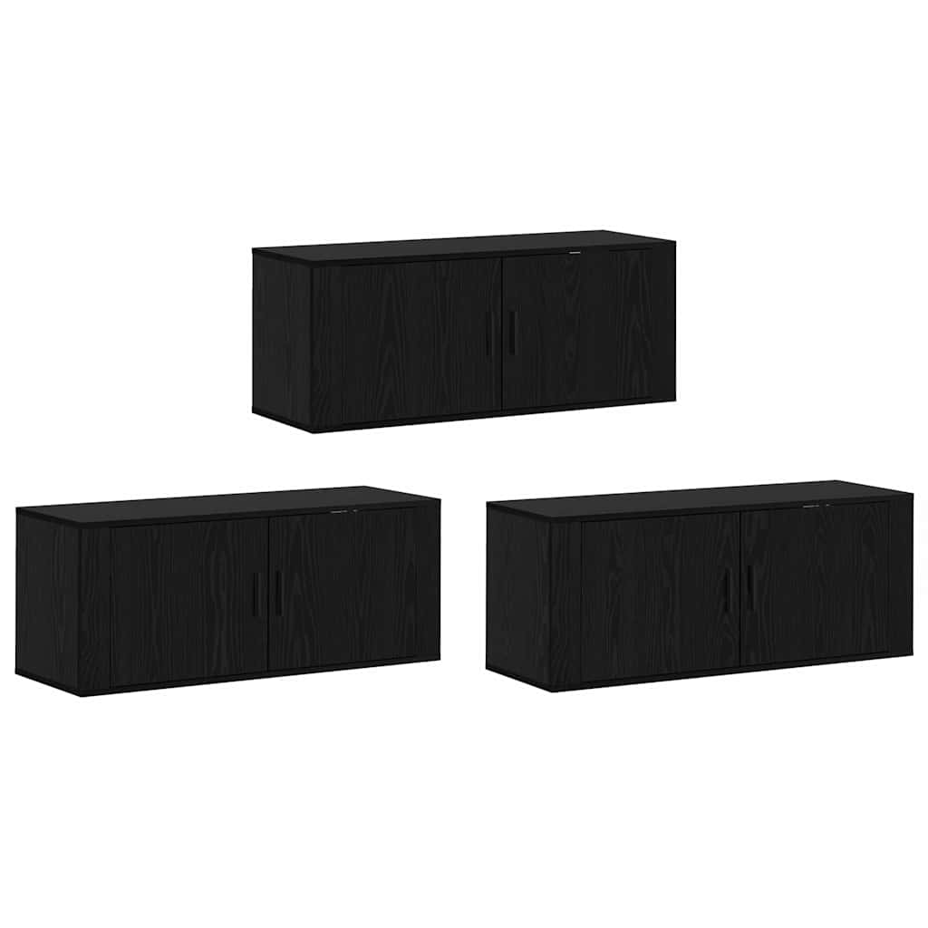 Væghængt TV-skab sæt 3 pcs Sort eg 100 x 34,5 x 40 cm