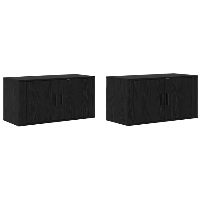 Væghængt TV-skab sæt 2 pcs Sort eg 80 x 34,5 x 40 cm