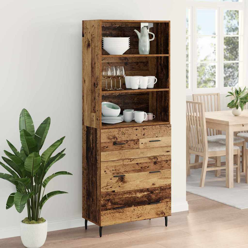 Highboard med skuffe 2 pcs Gammelt træ Konstrueret træ