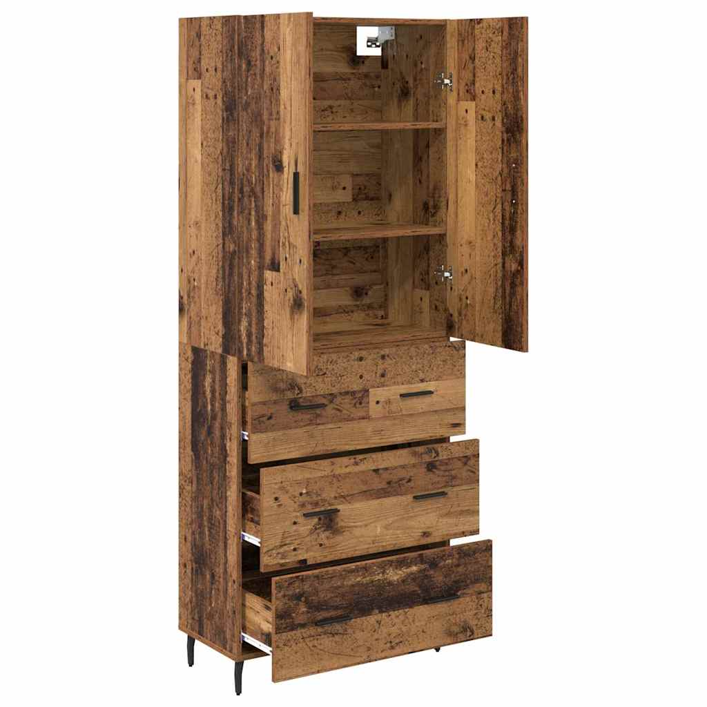 Highboard med skuffe 2 pcs Gammelt træ Ingeniørtræ og glas