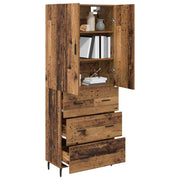 Highboard med skuffe 2 pcs Gammelt træ Ingeniørtræ og glas