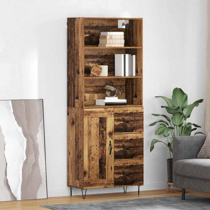 Highboard med skuffe 2 pcs Gammelt træ Konstrueret træ