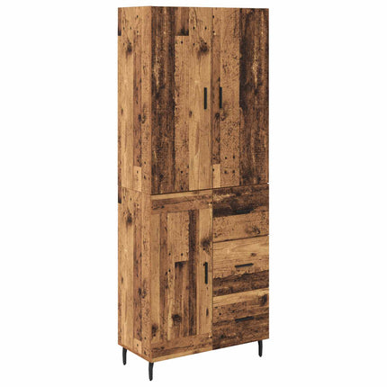 Highboard med skuffe 2 pcs Gammelt træ Ingeniørtræ og glas