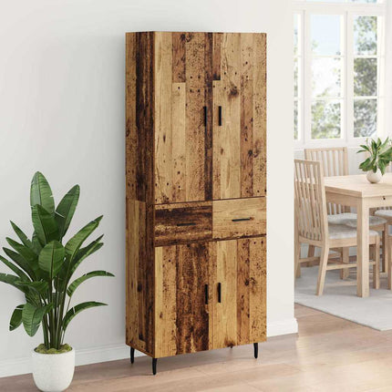 Highboard med skuffe 2 pcs Gammelt træ Ingeniørtræ og glas