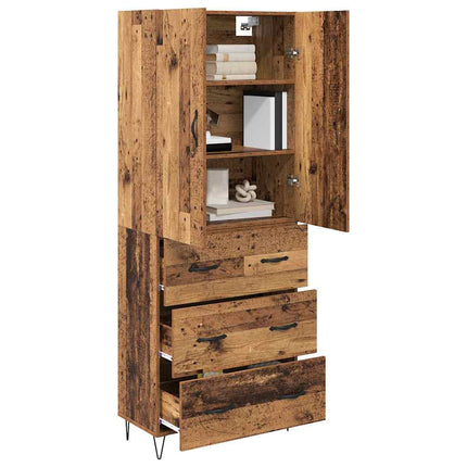 Highboard med skuffe 2 pcs Gammelt træ Konstrueret træ