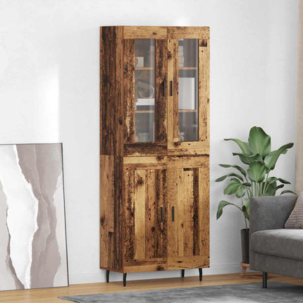 Highboard 2 pcs Gammelt træ Ingeniørtræ og glas