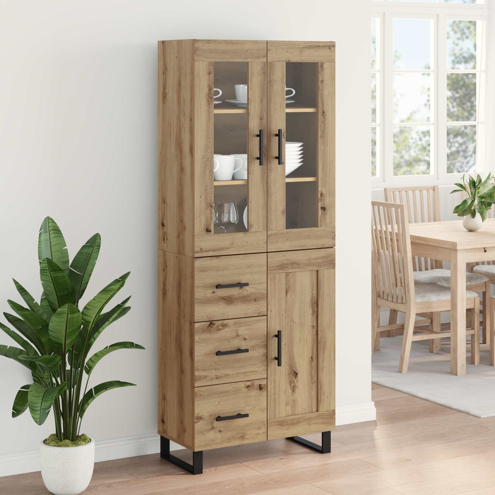 Highboard med skuffe 2 pcs Artisan Egetræ Konstrueret træ