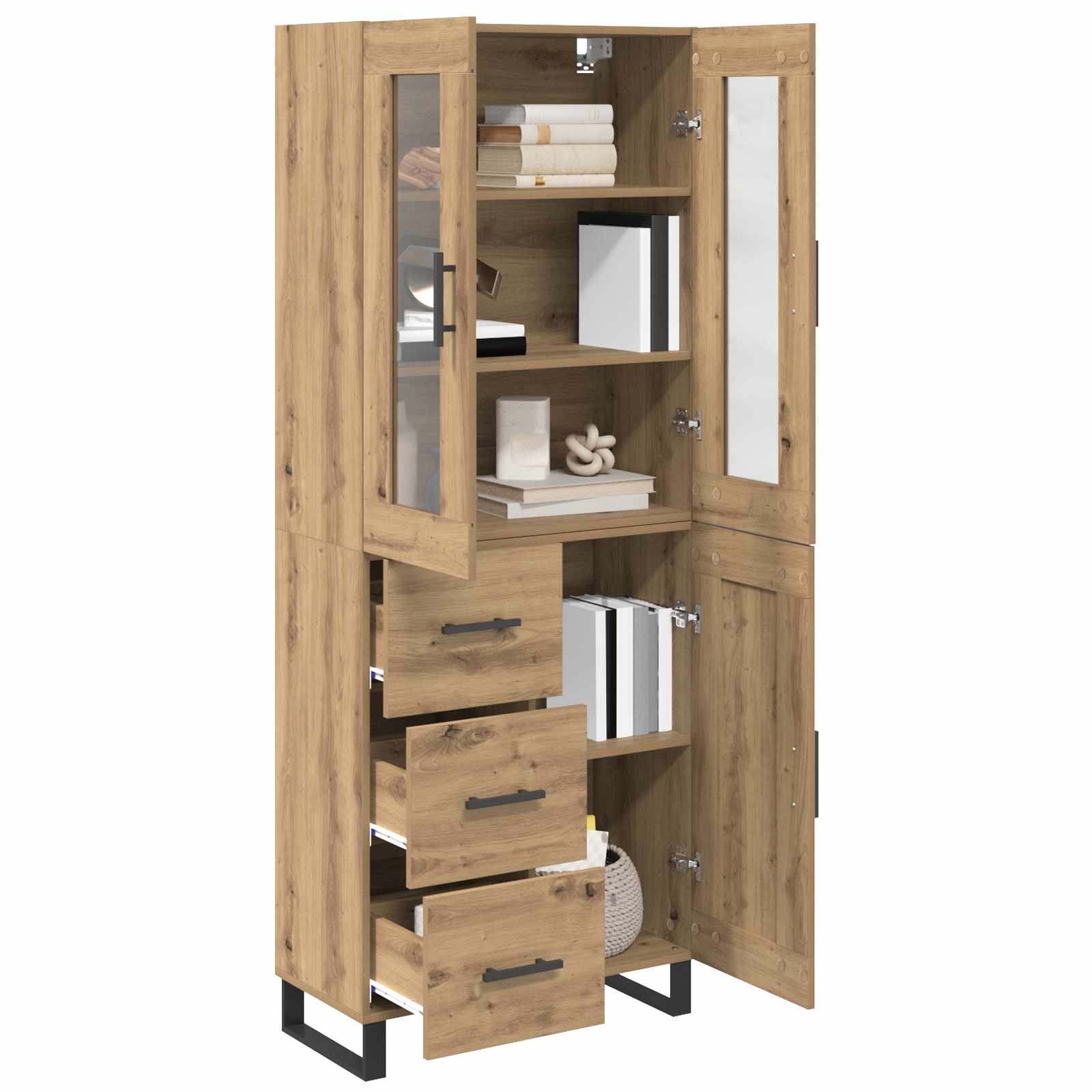 Highboard med skuffe 2 pcs Artisan Egetræ Konstrueret træ