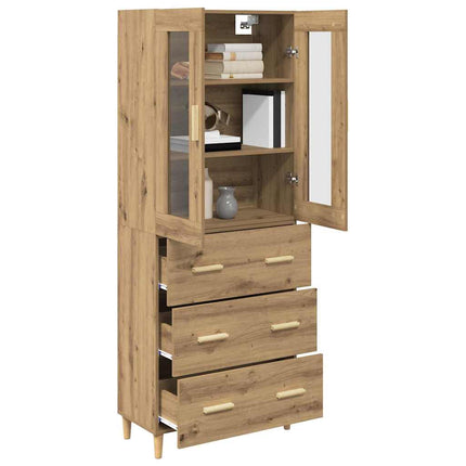 Highboard Artisan Egetræ 69,5 x 34 x 180 cm Ingeniørtræ og glas