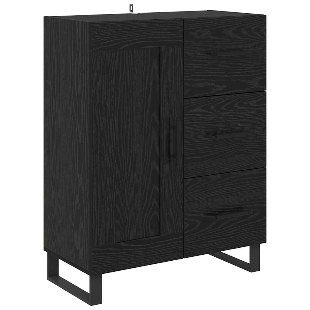 Highboard med skuffe Sort eg 69,5 x 34 x 180 cm Konstrueret træ
