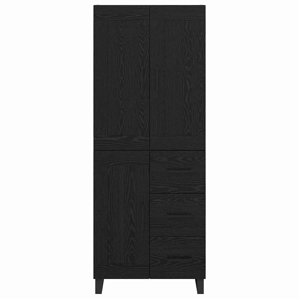 Highboard med skuffe Sort eg 69,5 x 34 x 180 cm Konstrueret træ