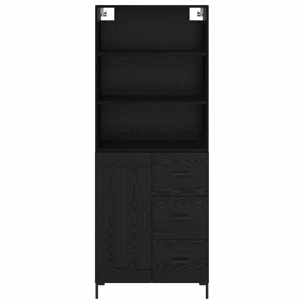 Highboard med skuffe Sort eg 69,5 x 34 x 180 cm Konstrueret træ