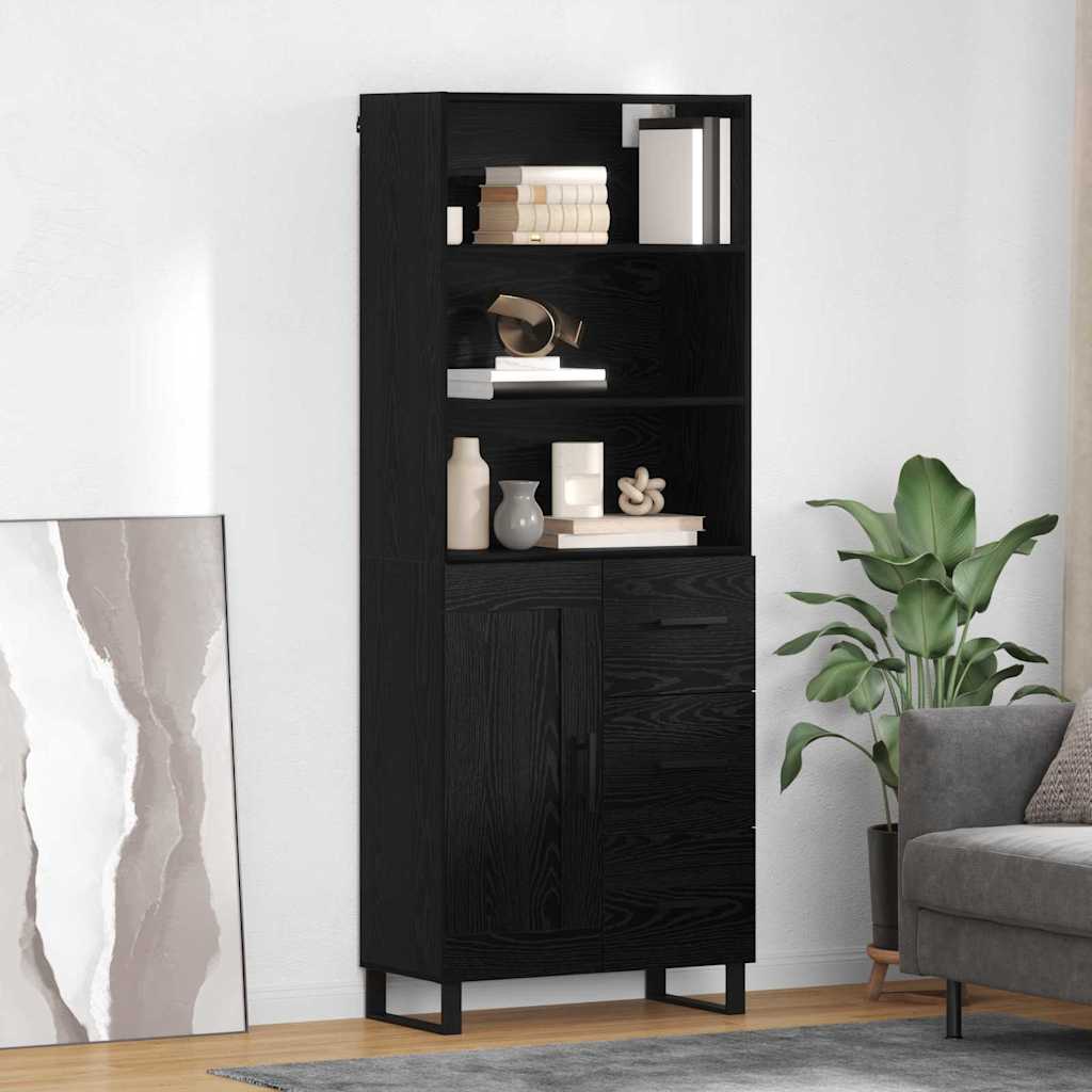 Highboard med skuffe Sort eg 69,5 x 34 x 180 cm Konstrueret træ