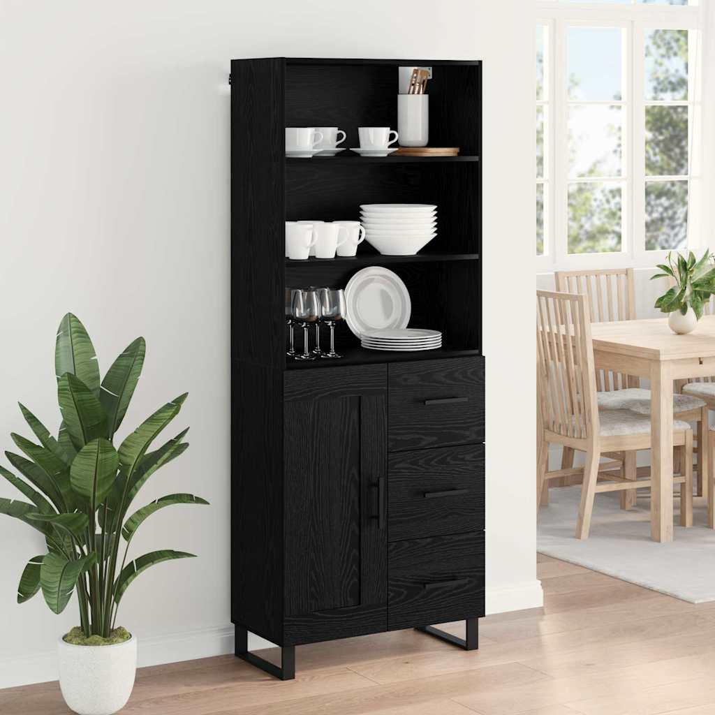 Highboard med skuffe Sort eg 69,5 x 34 x 180 cm Konstrueret træ