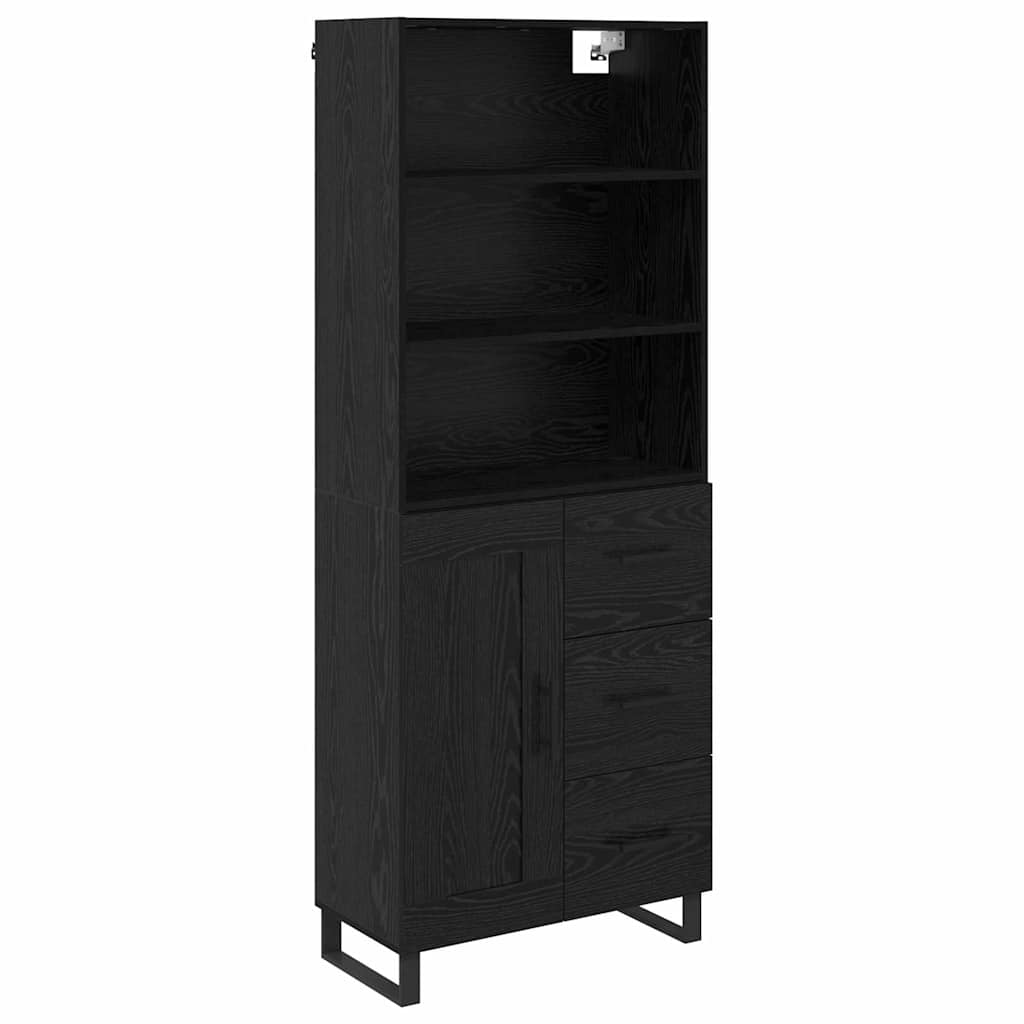 Highboard med skuffe Sort eg 69,5 x 34 x 180 cm Konstrueret træ