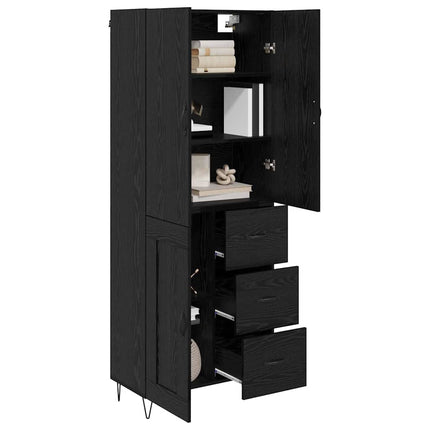Highboard med skuffe 2 pcs Sort eg Konstrueret træ og glas