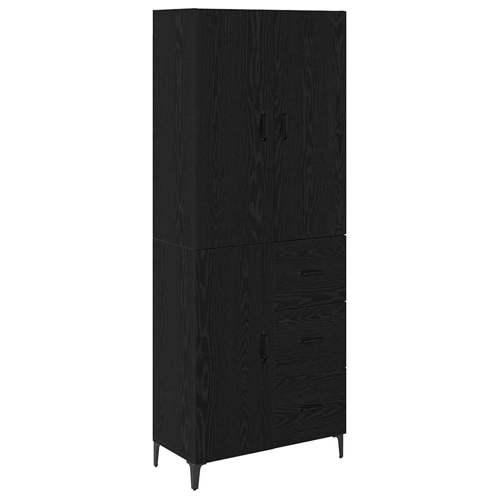 Highboard med skuffe Sort eg 69,5 x 34 x 180 cm Konstrueret træ