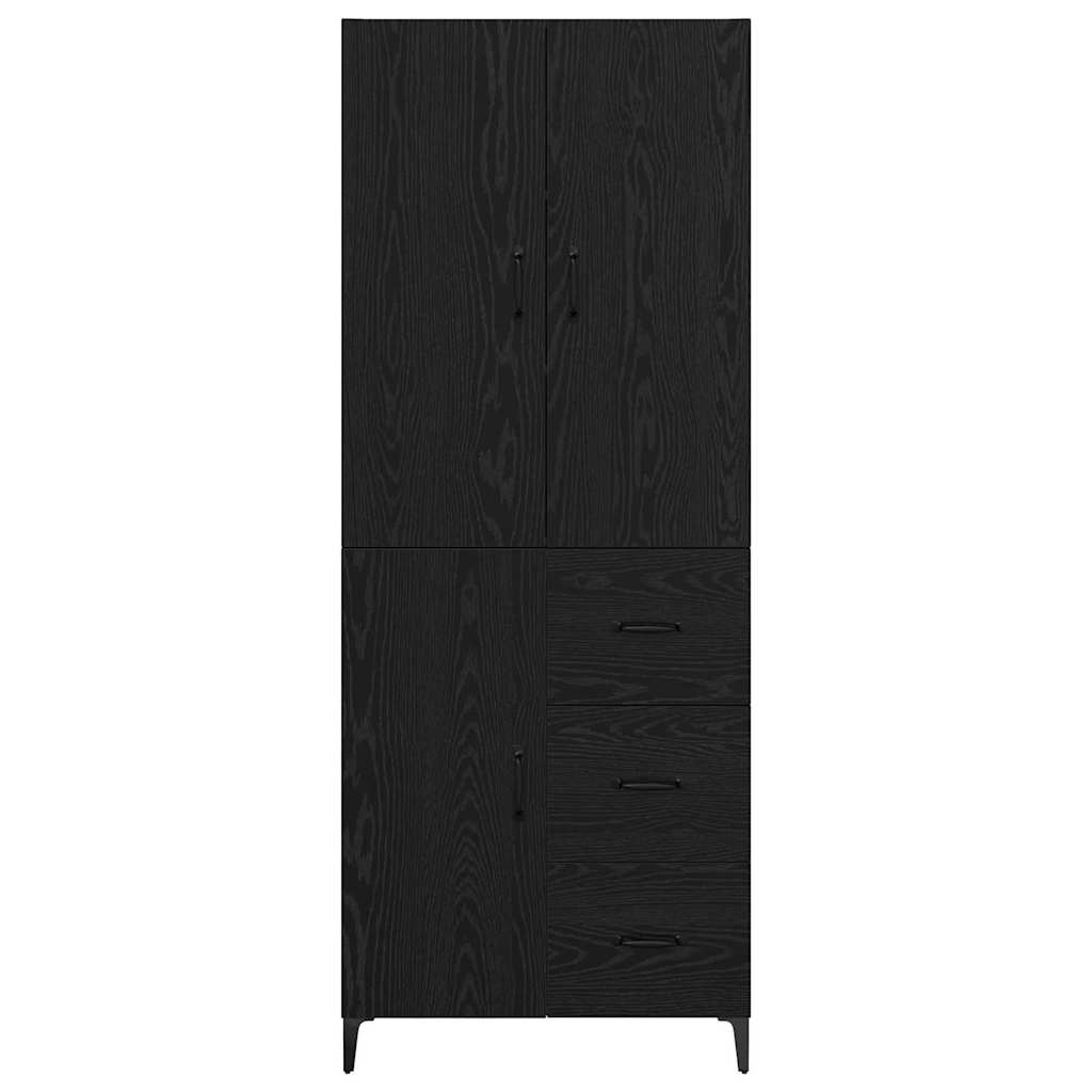 Highboard med skuffe Sort eg 69,5 x 34 x 180 cm Konstrueret træ