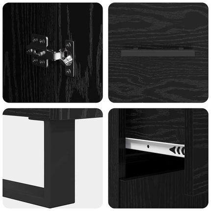 Highboard med skuffe 2 pcs Sort eg Ingeniørtræ og glas