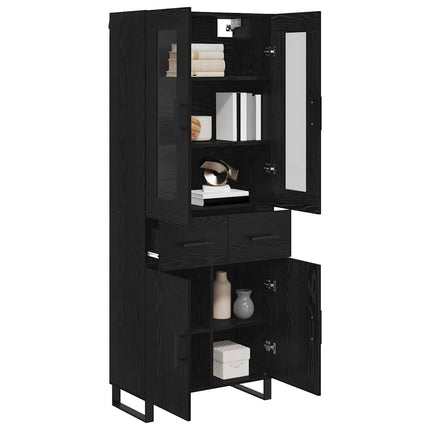 Highboard med skuffe 2 pcs Sort eg Ingeniørtræ og glas