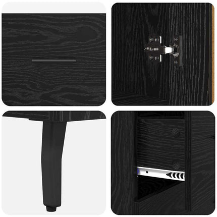 Highboard med skuffe 2 pcs Sort eg Ingeniørtræ og glas