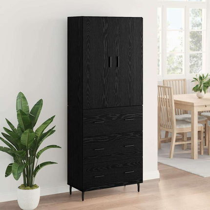 Highboard med skuffe 2 pcs Sort eg Ingeniørtræ og glas