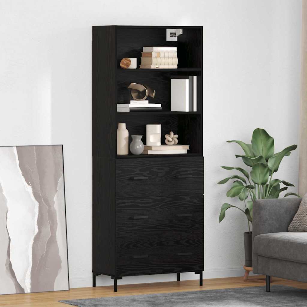 Highboard med skuffe Sort eg 69,5 x 34 x 180 cm Konstrueret træ