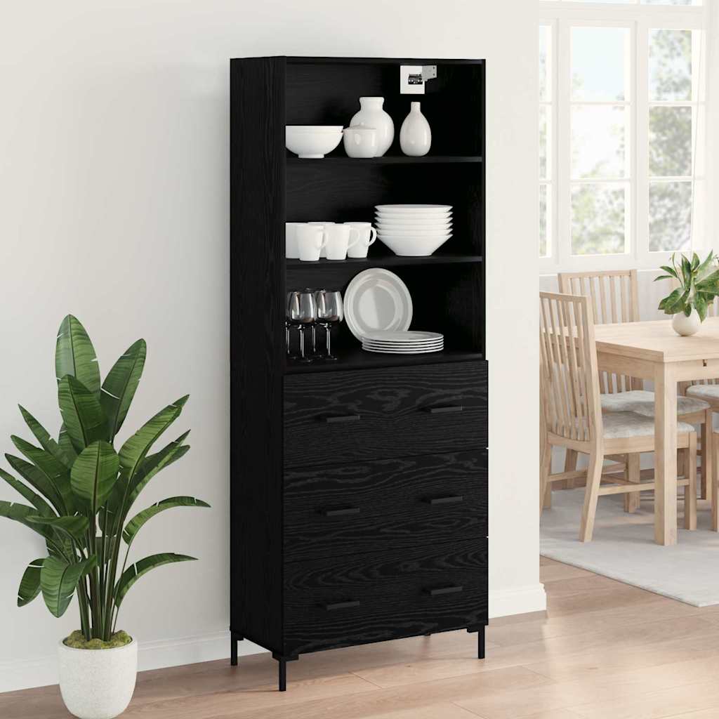 Highboard med skuffe Sort eg 69,5 x 34 x 180 cm Konstrueret træ