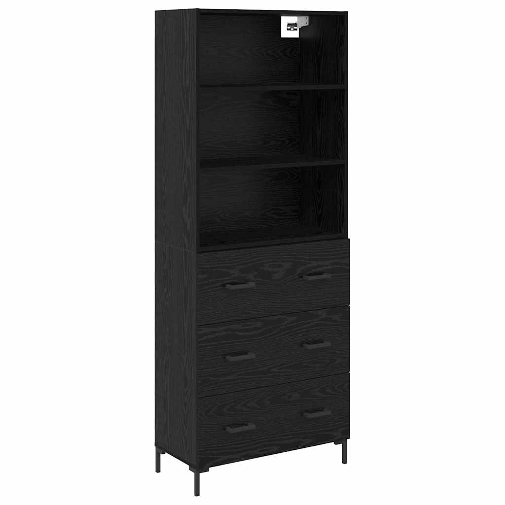 Highboard med skuffe Sort eg 69,5 x 34 x 180 cm Konstrueret træ