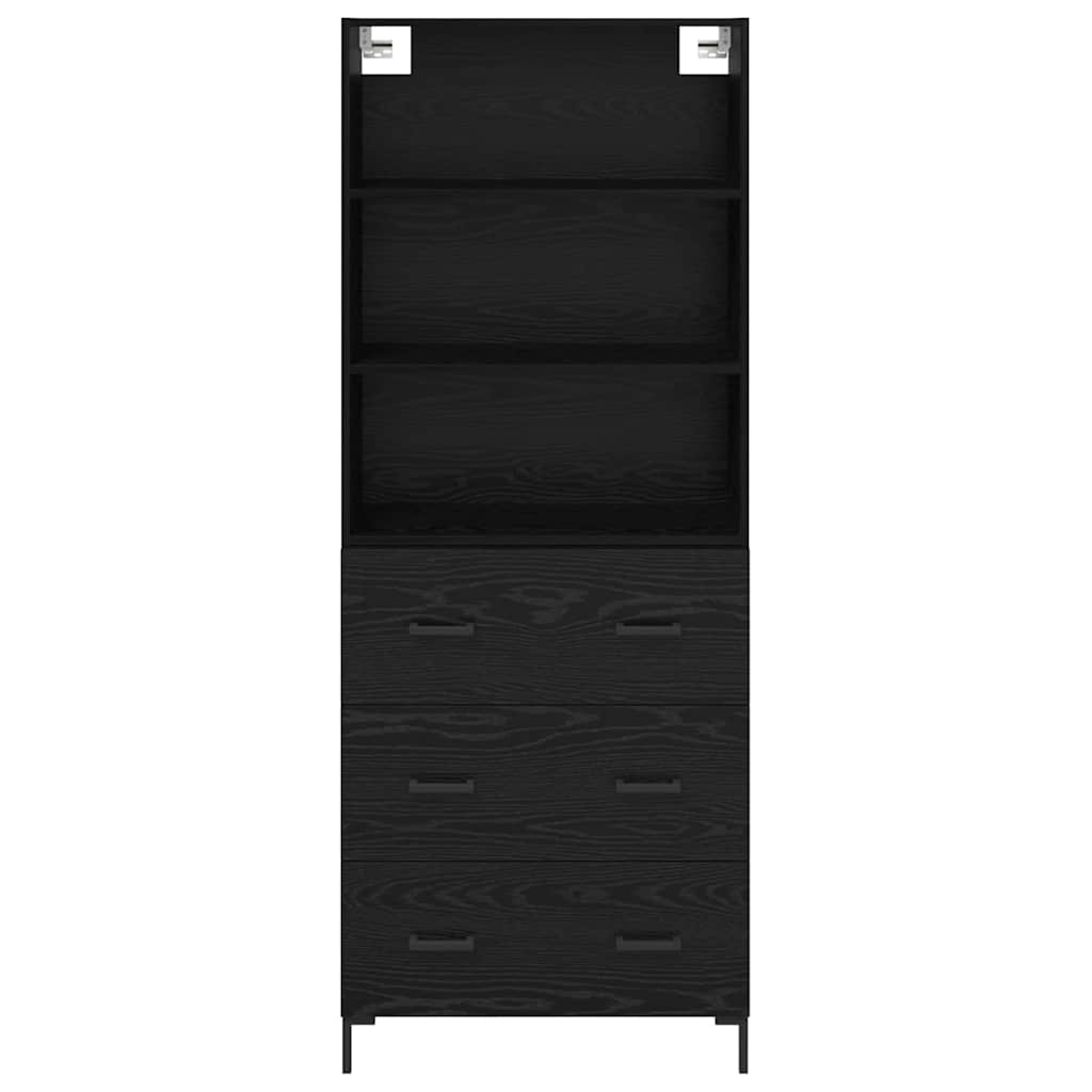 Highboard med skuffe Sort eg 69,5 x 34 x 180 cm Konstrueret træ