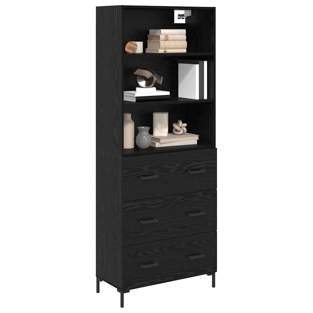 Highboard med skuffe Sort eg 69,5 x 34 x 180 cm Konstrueret træ