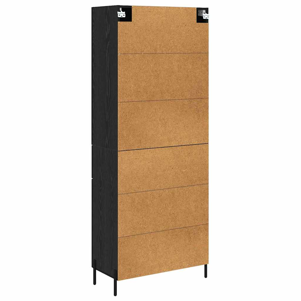Highboard med skuffe Sort eg 69,5 x 34 x 180 cm Konstrueret træ