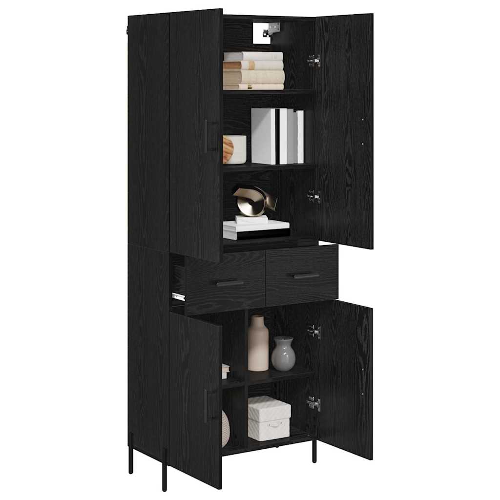 Highboard med skuffe Sort eg 69,5 x 34 x 180 cm Konstrueret træ