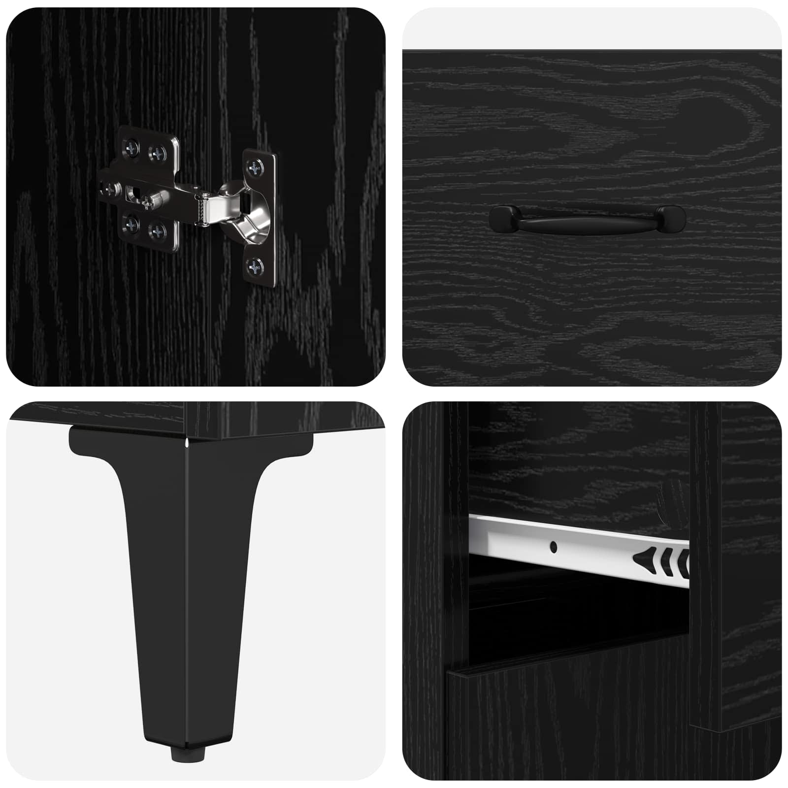 Highboard med skuffe Sort eg 69,5 x 34 x 180 cm Konstrueret træ