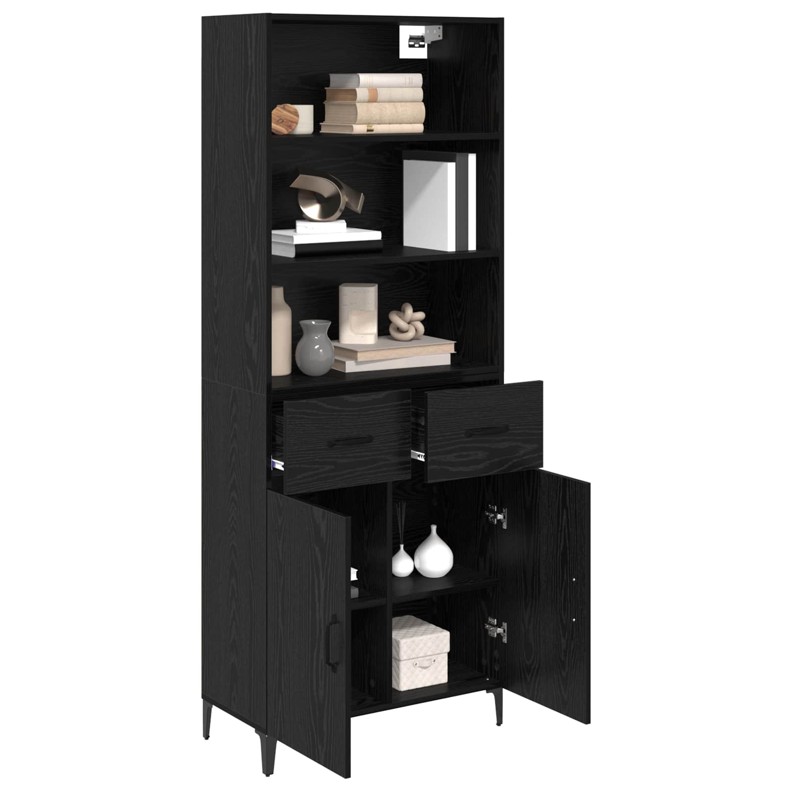 Highboard med skuffe Sort eg 69,5 x 34 x 180 cm Konstrueret træ