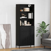 Highboard med skuffe Sort eg 69,5 x 34 x 180 cm Konstrueret træ
