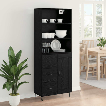 Highboard med skuffe 2 pcs Sort eg Konstrueret træ