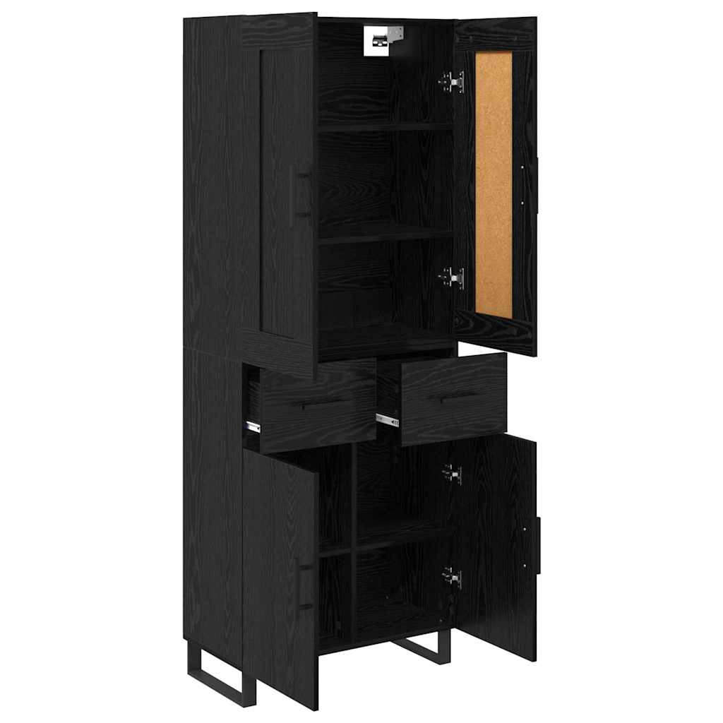Highboard med skuffe Sort eg 69,5 x 34 x 180 cm Konstrueret træ