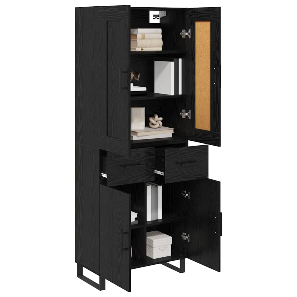 Highboard med skuffe Sort eg 69,5 x 34 x 180 cm Konstrueret træ