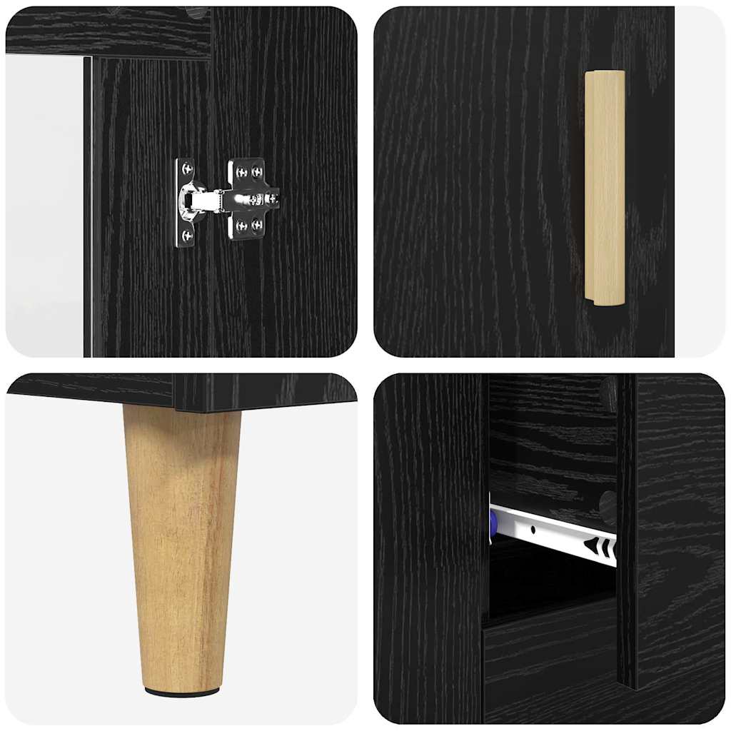 Highboard med skuffe Sort eg 69,5 x 34 x 180 cm Konstrueret træ