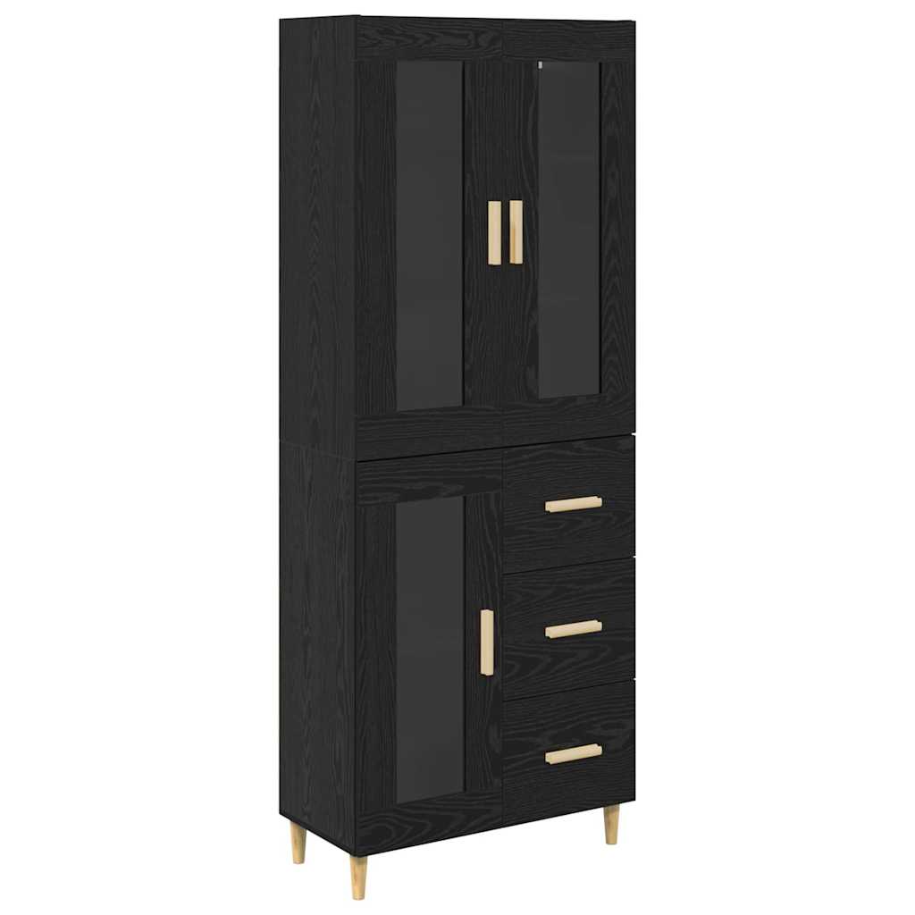 Highboard med skuffe Sort eg 69,5 x 34 x 180 cm Konstrueret træ