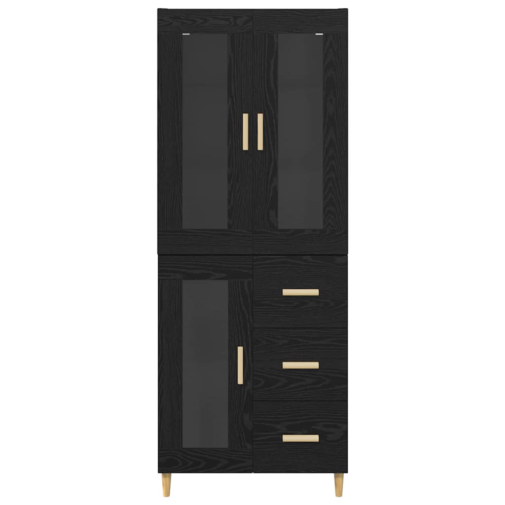 Highboard med skuffe Sort eg 69,5 x 34 x 180 cm Konstrueret træ