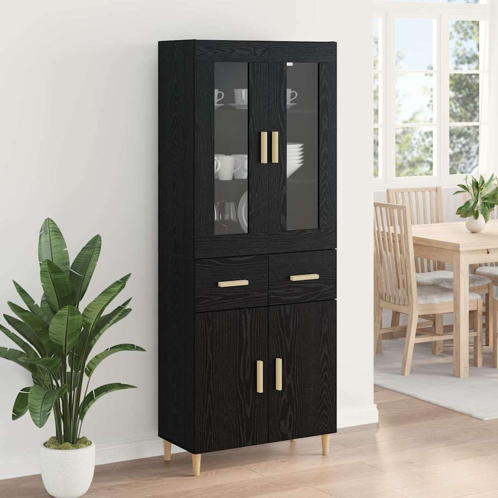 Highboard med skuffe Sort eg 69,5 x 34 x 180 cm Konstrueret træ