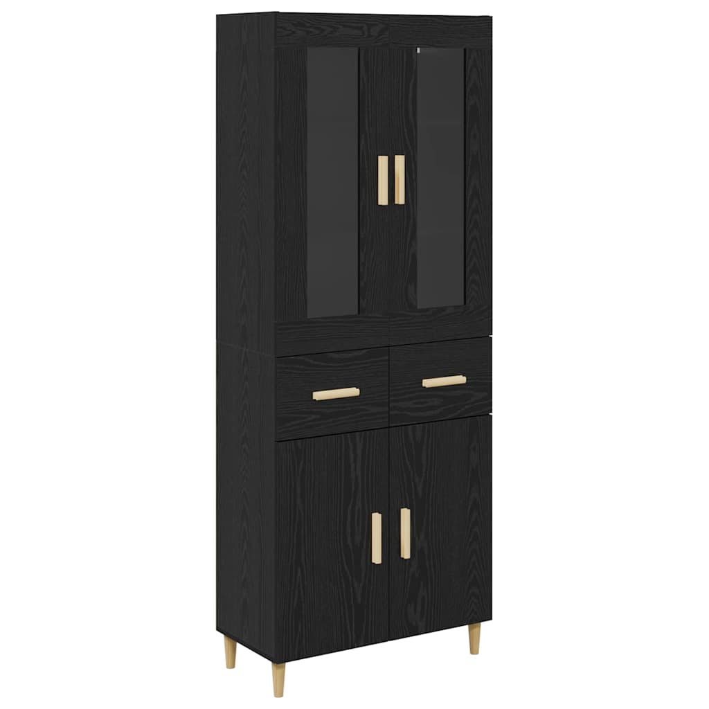 Highboard med skuffe Sort eg 69,5 x 34 x 180 cm Konstrueret træ