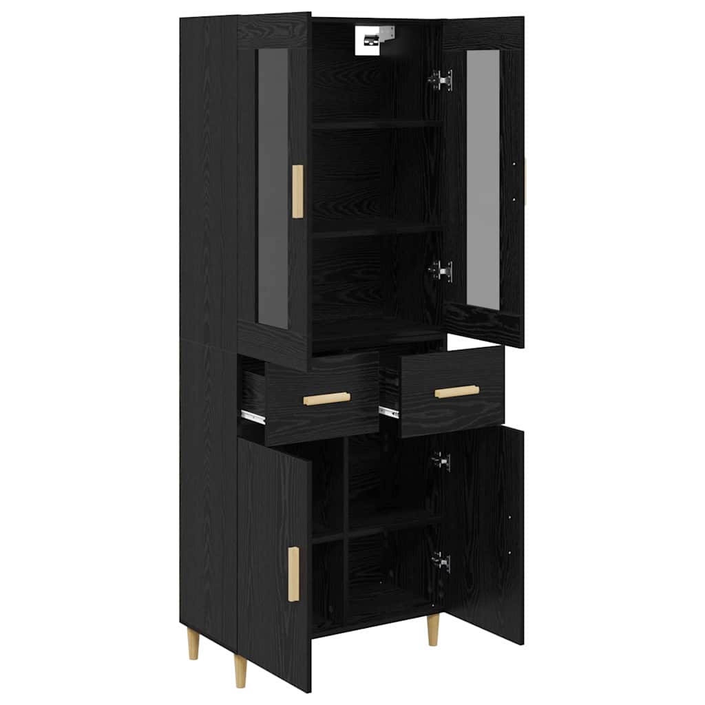 Highboard med skuffe Sort eg 69,5 x 34 x 180 cm Konstrueret træ