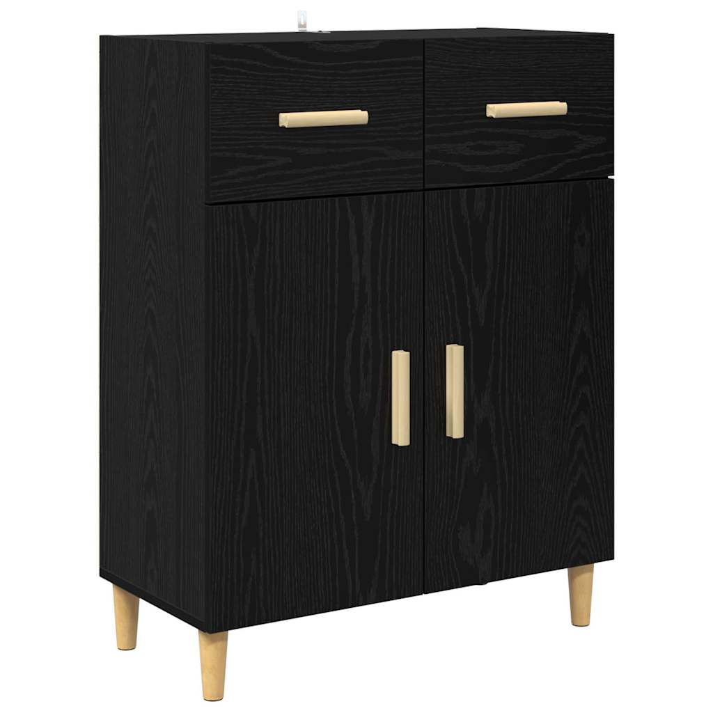 Highboard med skuffe Sort eg 69,5 x 34 x 180 cm Konstrueret træ