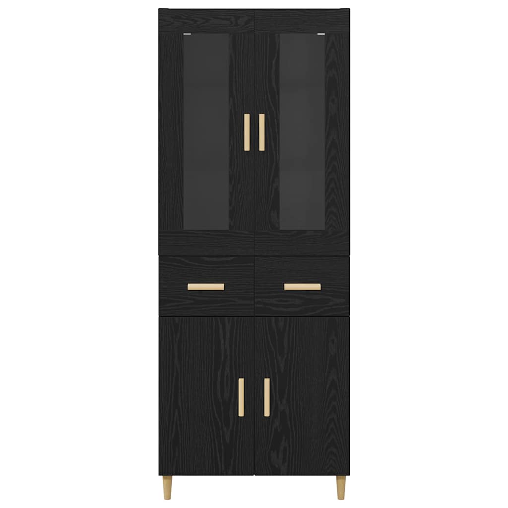 Highboard med skuffe Sort eg 69,5 x 34 x 180 cm Konstrueret træ