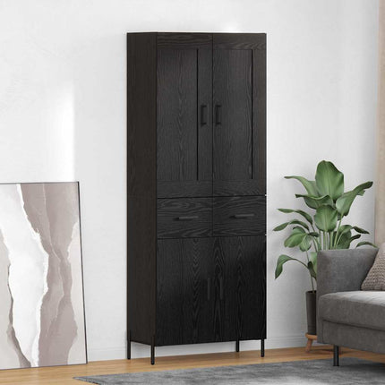 Highboard med skuffe 2 pcs Sort eg Konstrueret træ
