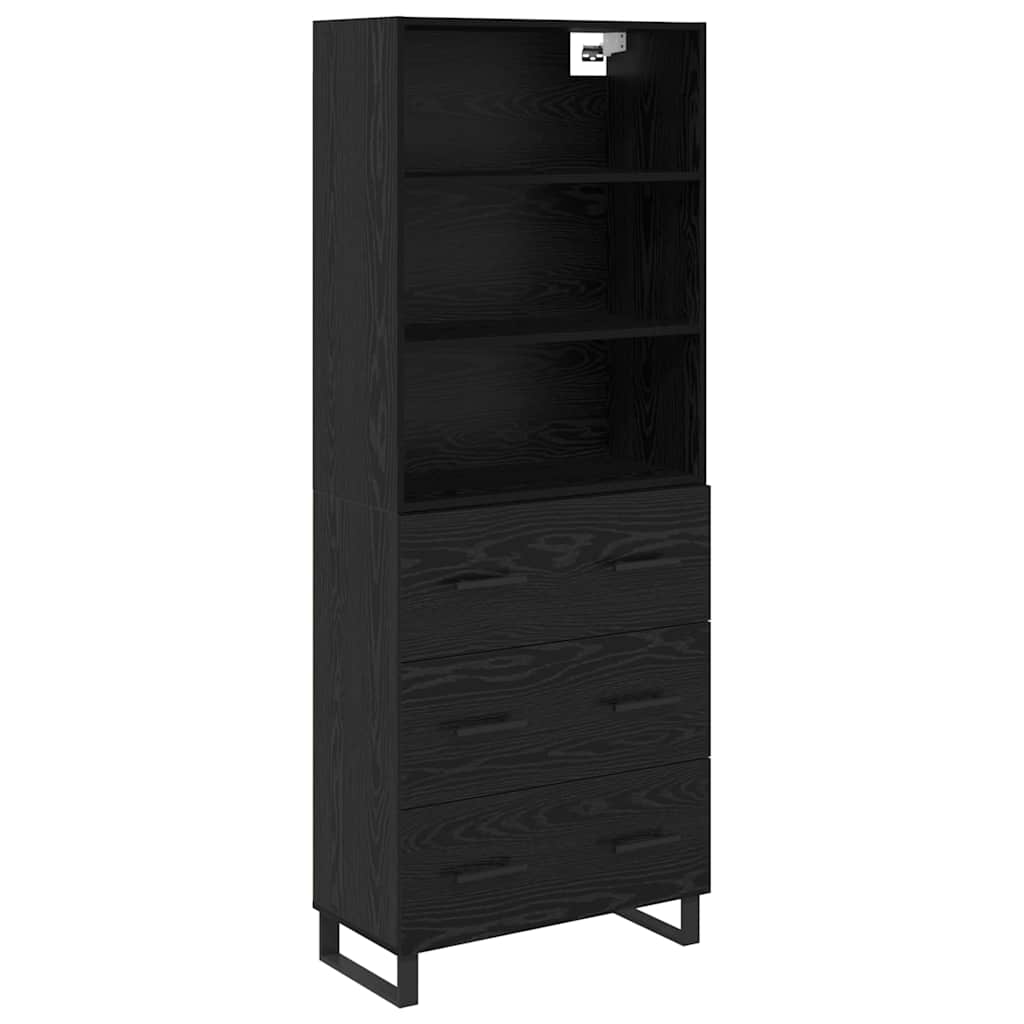 Highboard med skuffe Sort eg 69,5 x 34 x 180 cm Konstrueret træ