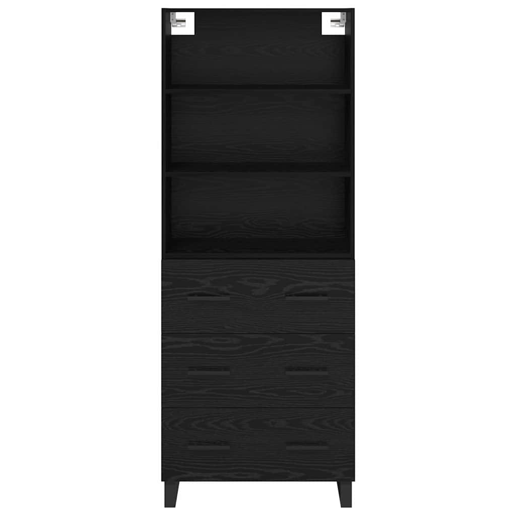 Highboard med skuffe Sort eg 69,5 x 34 x 180 cm Konstrueret træ